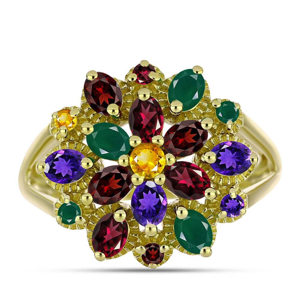 Inel din Argint 925 Placat cu Aur ( 4.91 grame ) cu Ametist Marocan și Agat Verde 2.31 Carate 1 