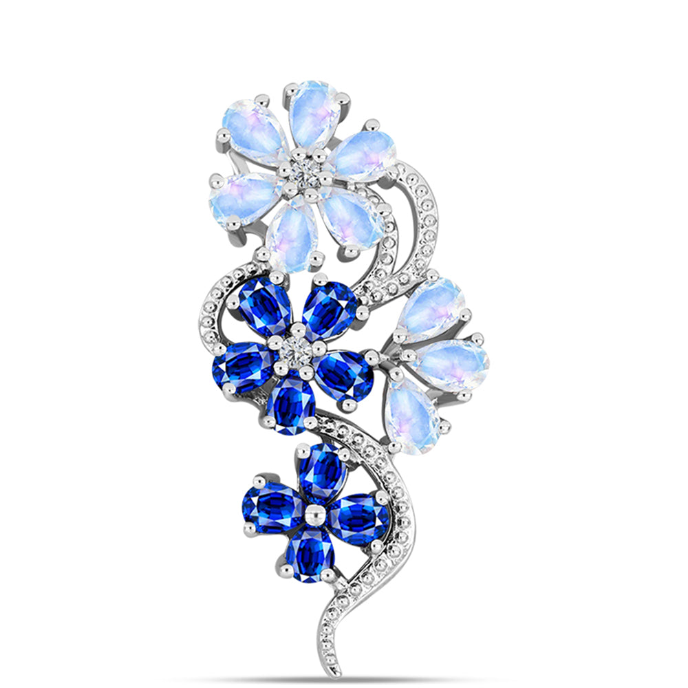 Pandantiv din Argint 925 ( 3.83 grame ) cu Safir Albastru Australian și Piatra Lunii Curcubeu 4.2 Carate 1 