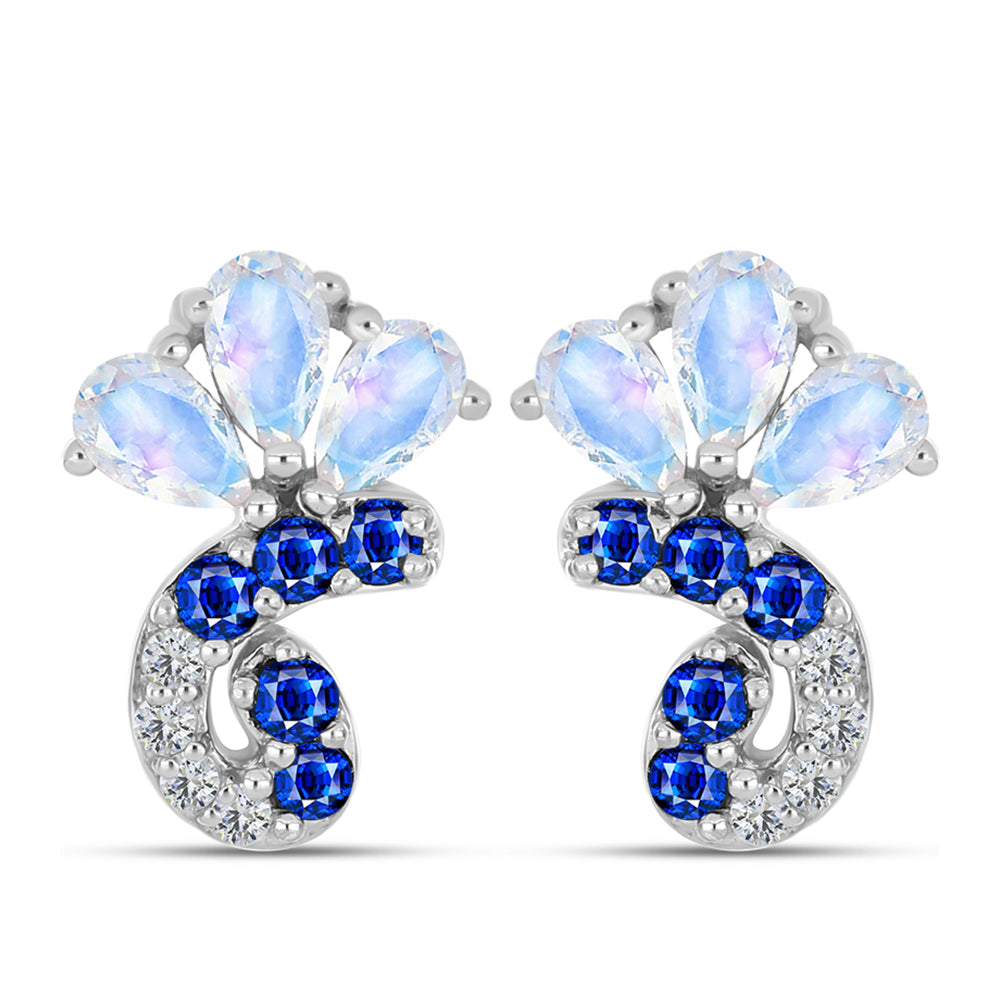 Cercei din Argint 925 ( 3.96 grame ) cu Safir Albastru Australian și Piatra Lunii Curcubeu 1.93 Carate