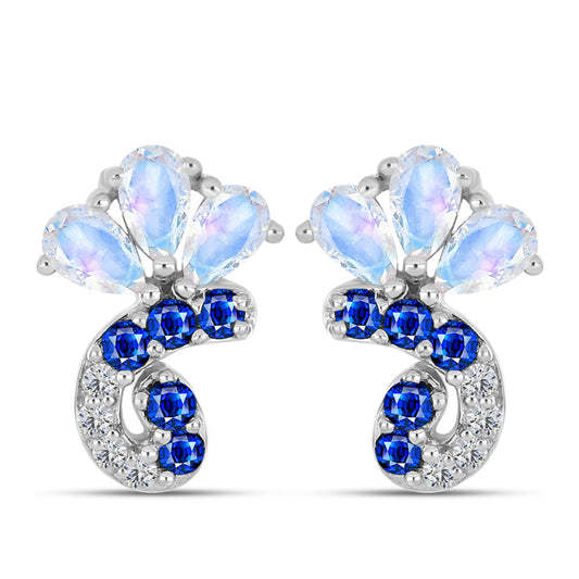 Cercei din Argint 925 ( 3.96 grame ) cu Safir Albastru Australian și Piatra Lunii Curcubeu 1.93 Carate