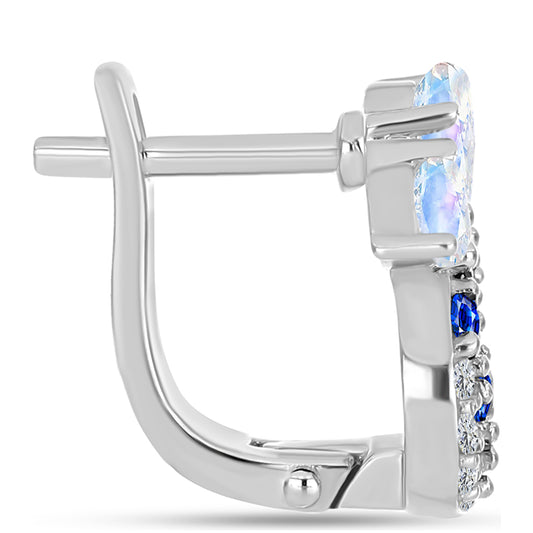 Cercei din Argint 925 ( 3.96 grame ) cu Safir Albastru Australian și Piatra Lunii Curcubeu 1.93 Carate