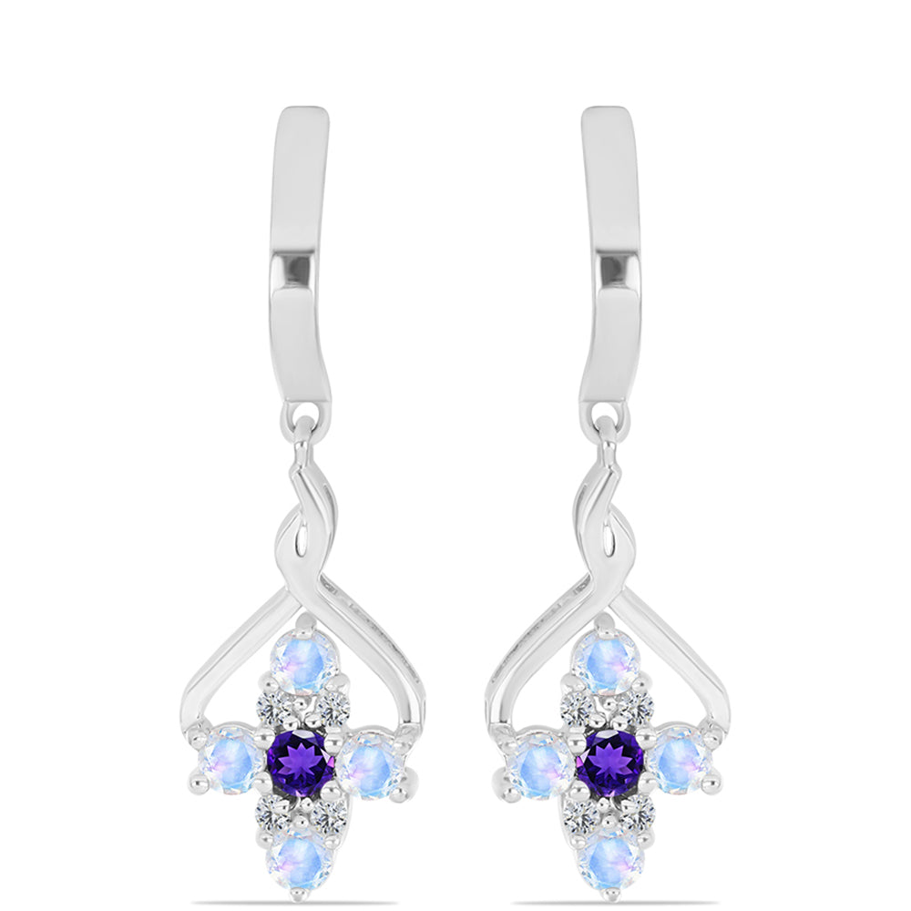 Cercei din Argint 925 ( 4.44 grame ) cu Safir Albastru Australian și Piatra Lunii Curcubeu 1.39 Carate 1 
