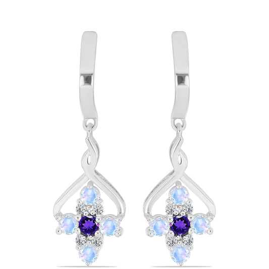 Cercei din Argint 925 ( 4.44 grame ) cu Safir Albastru Australian și Piatra Lunii Curcubeu 1.39 Carate