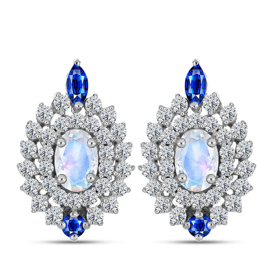 Cercei din Argint 925 ( 4.24 grame ) cu Safir Albastru Australian și Piatra Lunii Curcubeu 2.26 Carate