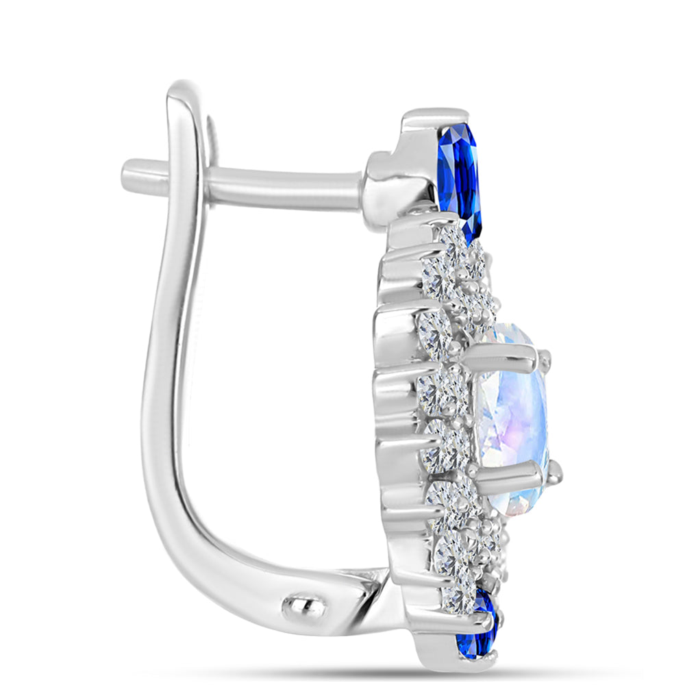 Cercei din Argint 925 ( 4.24 grame ) cu Safir Albastru Australian și Piatra Lunii Curcubeu 2.26 Carate 2 