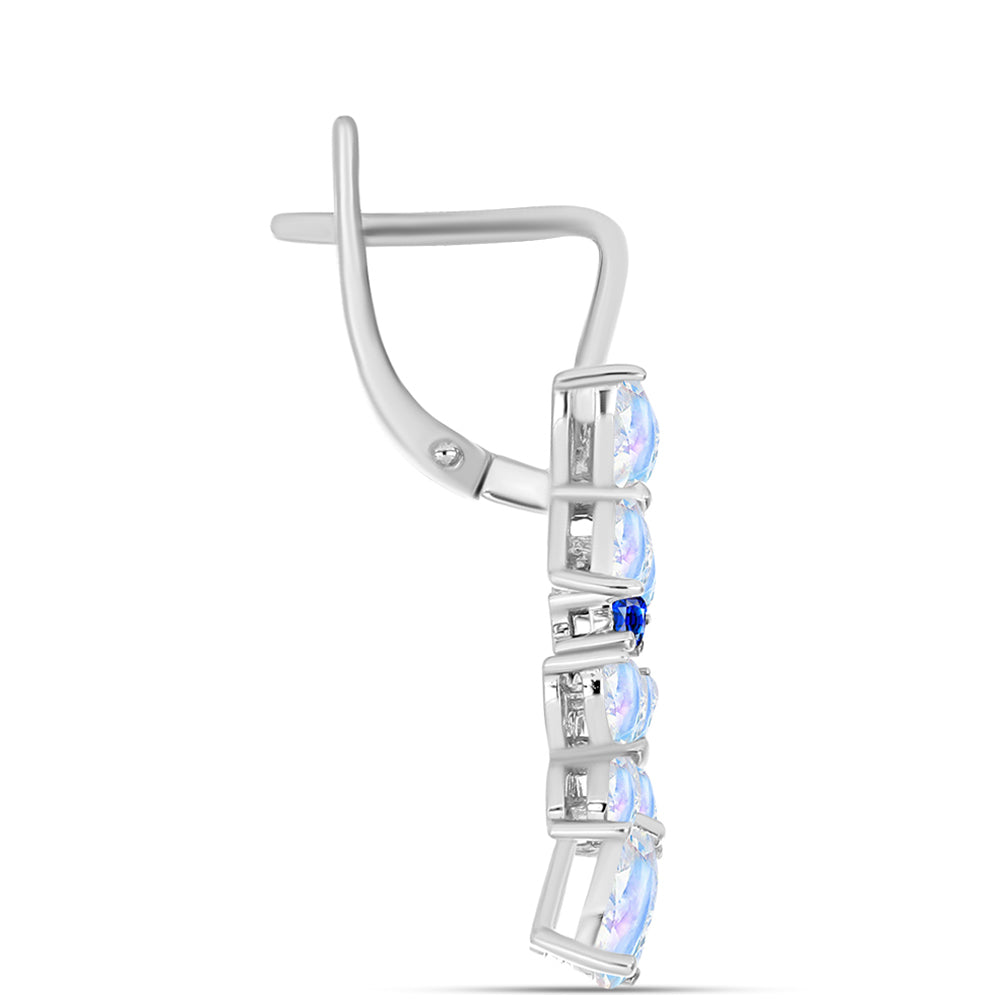 Cercei din Argint 925 ( 4.3 grame ) cu Safir Albastru Australian și Piatra Lunii Curcubeu 2.62 Carate 2 