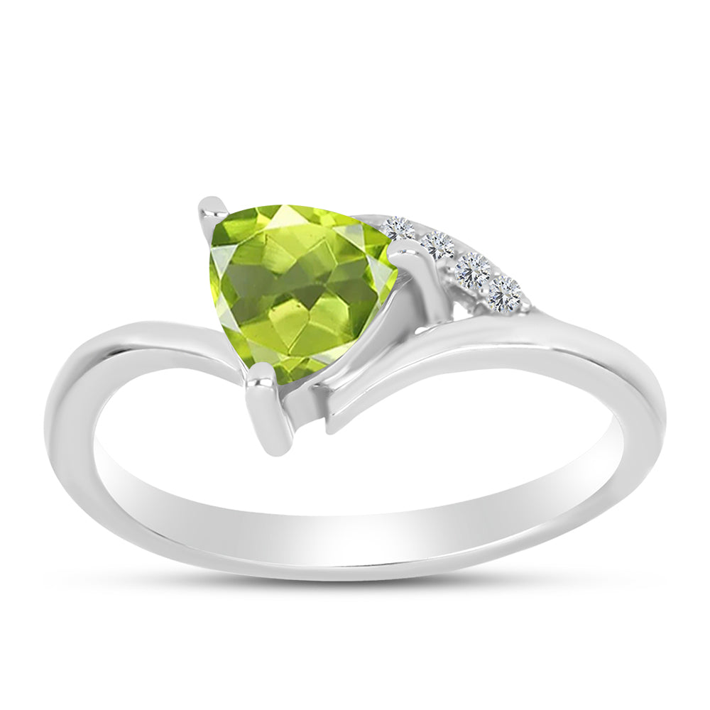 Inel din Argint 925 ( 2.02 grame ) cu Peridot Changbai și Topaz Alb 0.89 Carate 3 