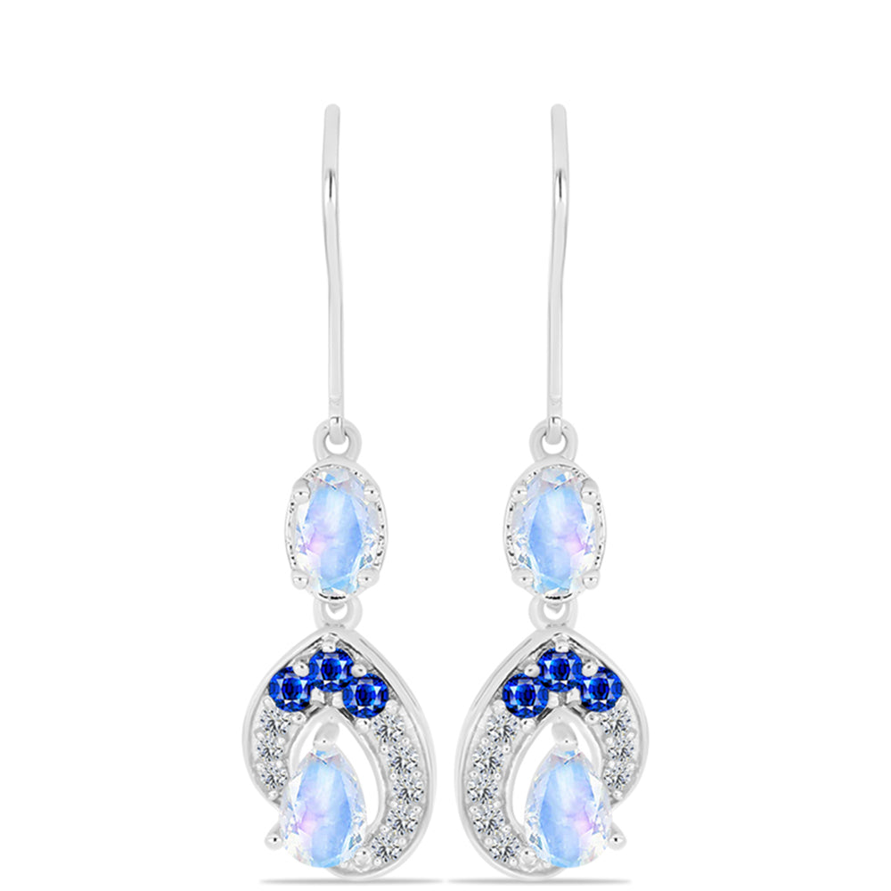 Cercei din Argint 925 ( 2.86 grame ) cu Safir Albastru Australian și Piatra Lunii Curcubeu 2.33 Carate
