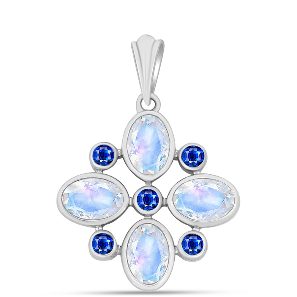Pandantiv din Argint 925 ( 2.52 grame ) cu Safir Albastru Australian și Piatra Lunii Curcubeu 2.17 Carate