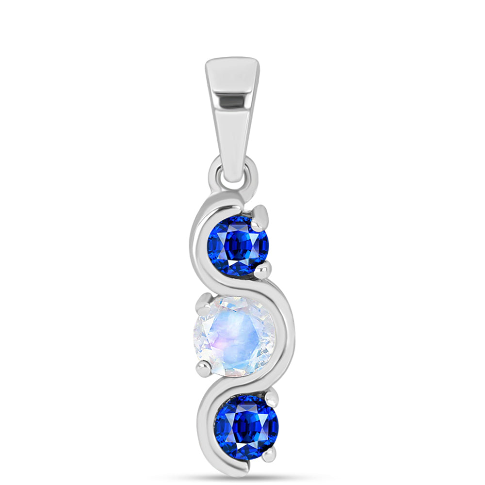 Pandantiv din Argint 925 ( 1 grame ) cu Safir Albastru Australian și Piatra Lunii Curcubeu 0.6 Carate