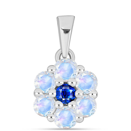 Pandantiv din Argint 925 ( 0.89 grame ) cu Safir Albastru Australian și Piatra Lunii Curcubeu 0.77 Carate