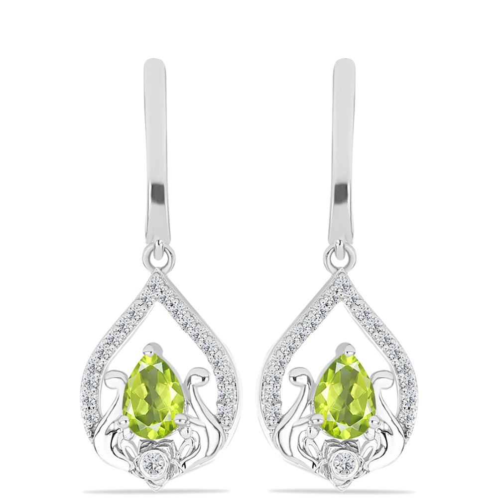 Cercei din Argint 925 ( 4.86 grame ) cu Peridot Changbai și Topaz Alb 1.8 Carate