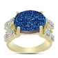 Inel din Argint 925 Placat cu Aur ( 4.37 grame ) cu Albastru Drusy și Topaz Alb 7.33 Carate