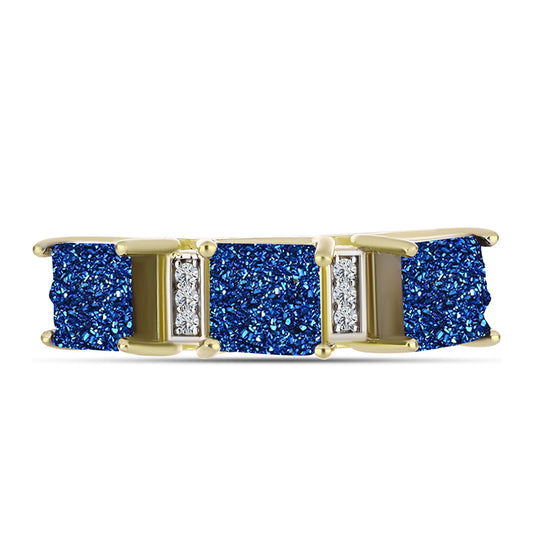 Inel din Argint 925 Placat cu Aur ( 4.57 grame ) cu Albastru Drusy și Topaz Alb 4.11 Carate