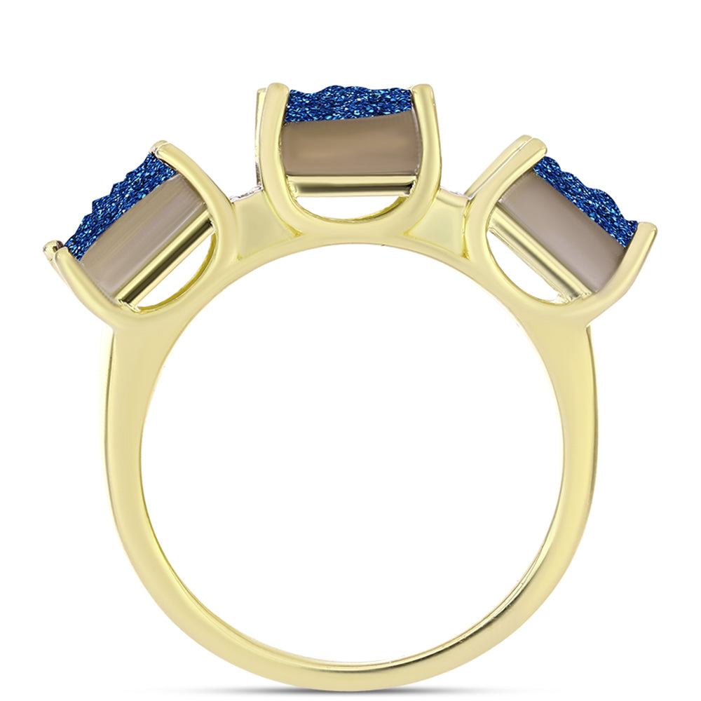 Inel din Argint 925 Placat cu Aur ( 4.57 grame ) cu Albastru Drusy și Topaz Alb 4.11 Carate 2 