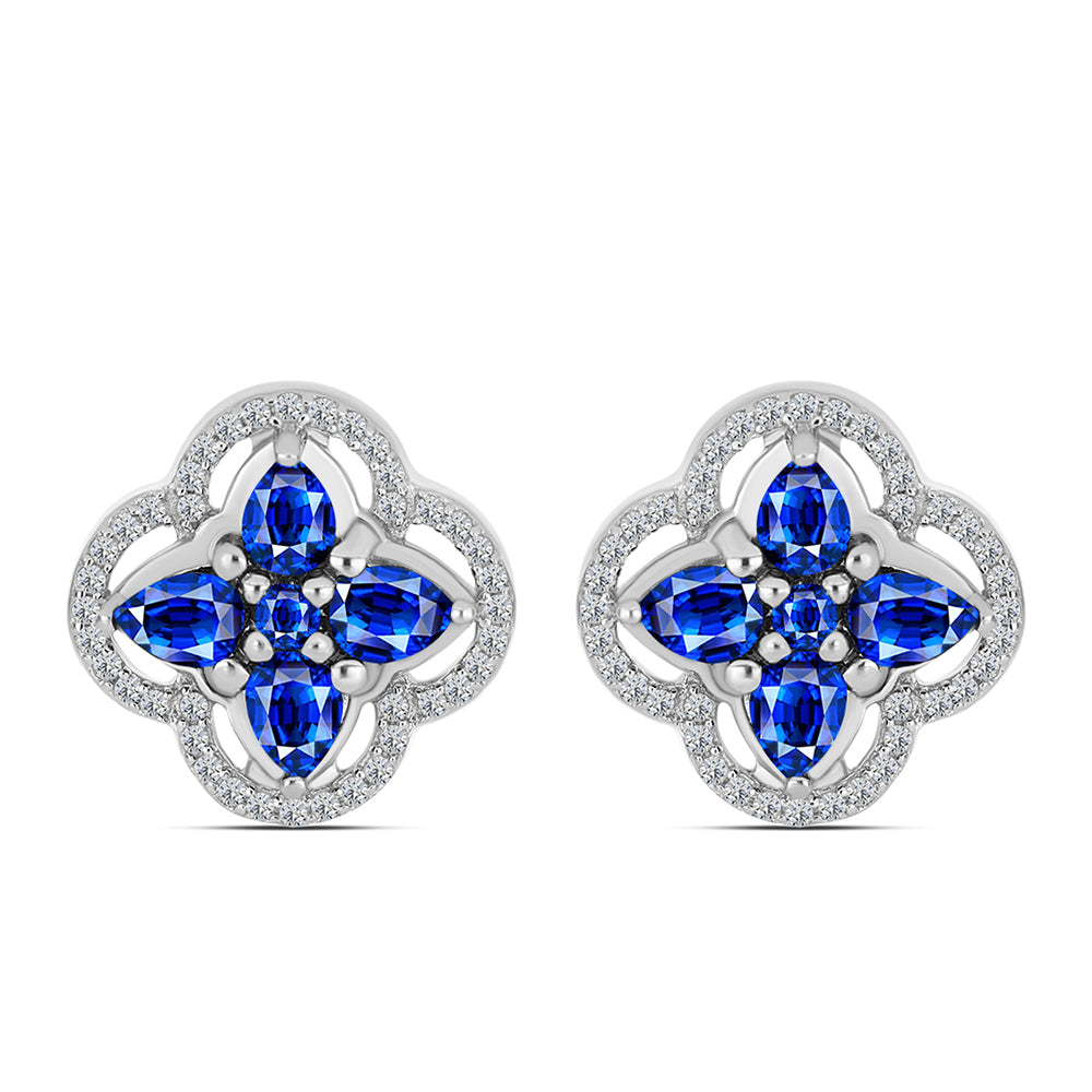 Cercei din Argint 925 ( 5.18 grame ) cu Safir Albastru Australian și Topaz Alb 2.42 Carate 1 