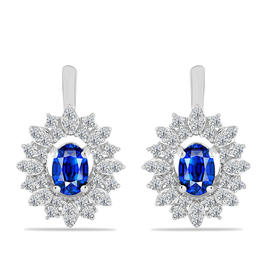 Cercei din Argint 925 ( 3.65 grame ) cu Safir Albastru Australian și Topaz Alb 1.88 Carate