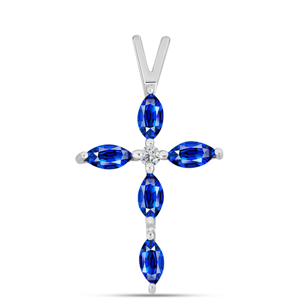 Cruce Pandantiv din Argint 925 ( 0.92 grame ) cu Safir Albastru Australian și Topaz Alb 1.03 Carate