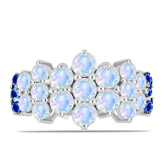 Inel din Argint 925 ( 3.17 grame ) cu Safir Albastru Australian și Piatra Lunii Curcubeu 3.21 Carate