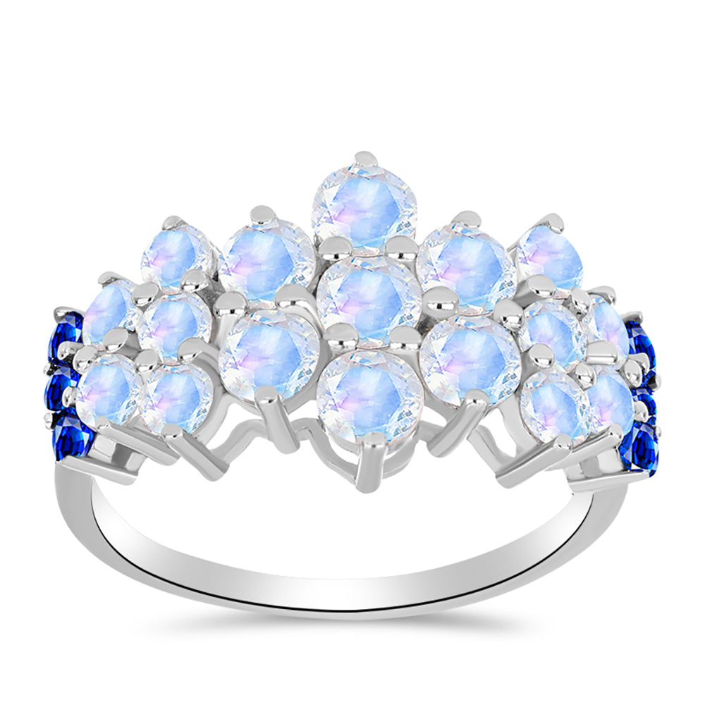 Inel din Argint 925 ( 3.17 grame ) cu Safir Albastru Australian și Piatra Lunii Curcubeu 3.21 Carate