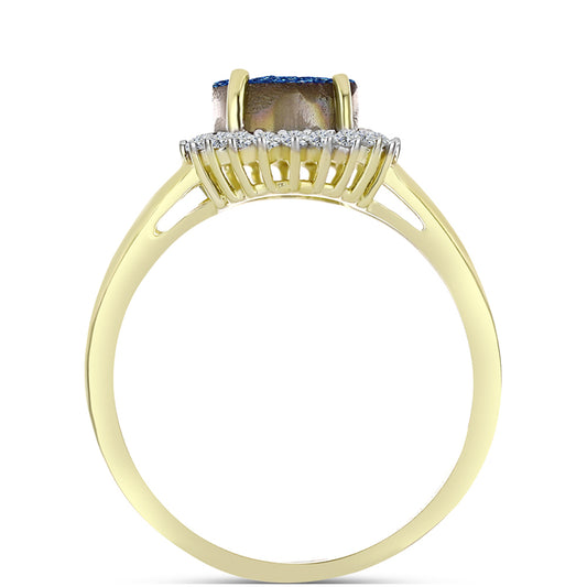Inel din Argint 925 Placat cu Aur ( 2.59 grame ) cu Albastru Drusy și Topaz Alb 2.93 Carate