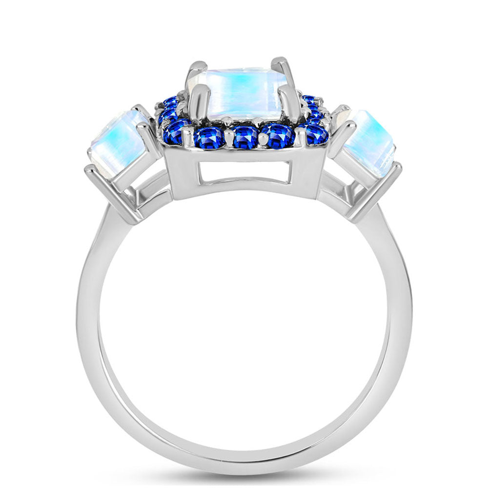 Inel din Argint 925 ( 3.03 grame ) cu Safir Albastru Australian și Piatra Lunii Curcubeu 3.6 Carate
