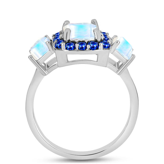 Inel din Argint 925 ( 3.03 grame ) cu Safir Albastru Australian și Piatra Lunii Curcubeu 3.6 Carate