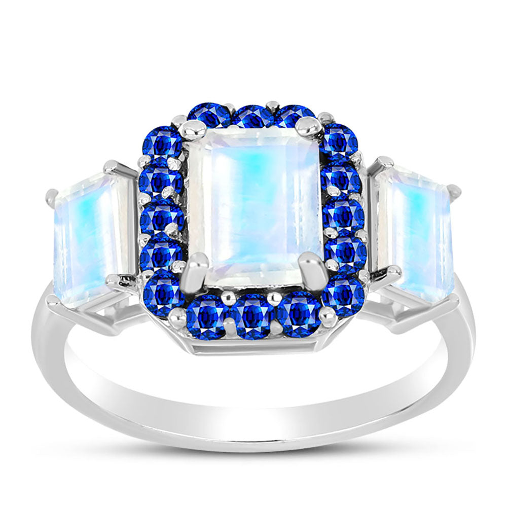 Inel din Argint 925 ( 3.03 grame ) cu Safir Albastru Australian și Piatra Lunii Curcubeu 3.6 Carate