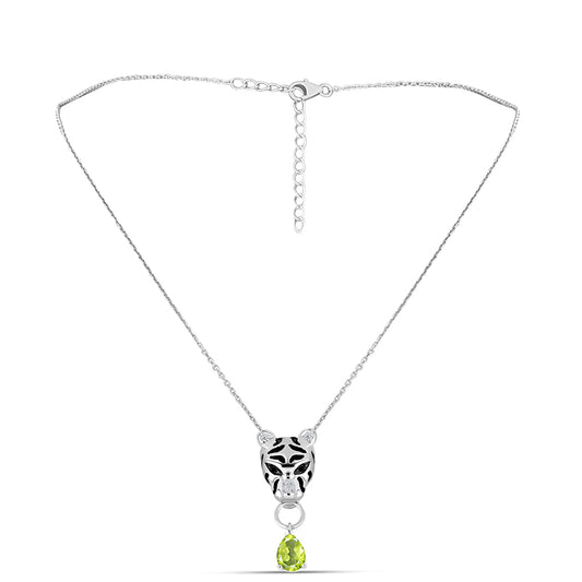 Colier din Argint 925 ( 6.79 grame ) cu Peridot Changbai și Spinel Negru 1.38 Carate