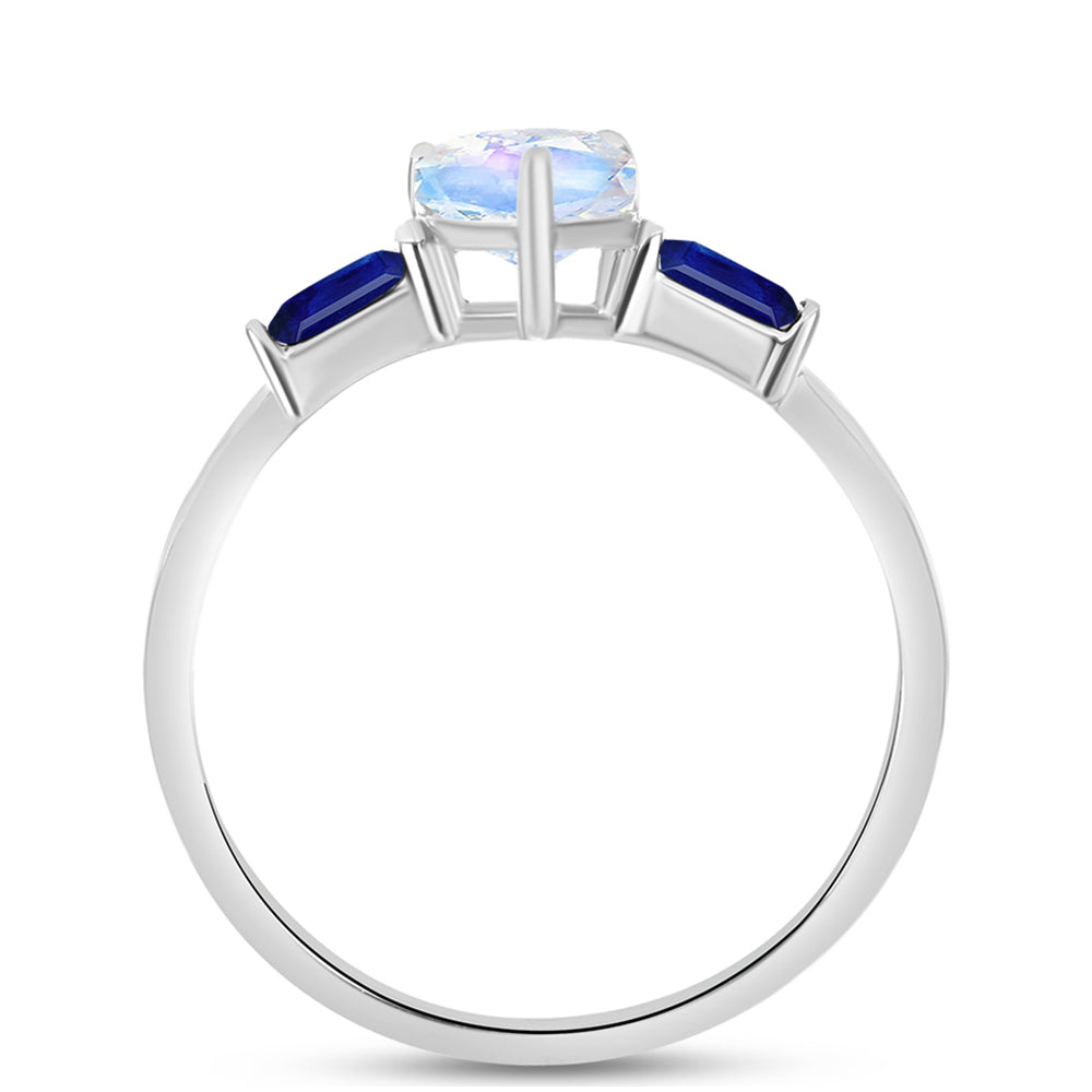 Inel din Argint 925 ( 1.77 grame ) cu Safir Albastru Australian și Piatra Lunii Curcubeu 1.35 Carate 2 