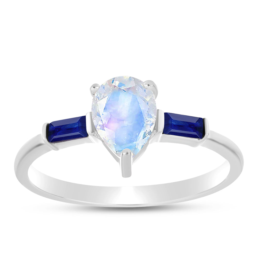 Inel din Argint 925 ( 1.77 grame ) cu Safir Albastru Australian și Piatra Lunii Curcubeu 1.35 Carate