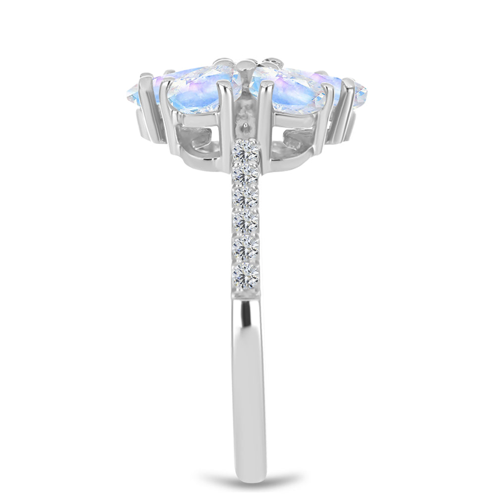 Inel din Argint 925 ( 2.97 grame ) cu Safir Albastru Australian și Piatra Lunii Curcubeu 2.63 Carate 4 