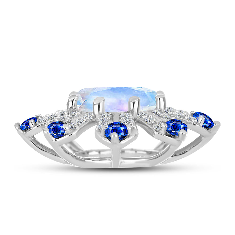 Pandantiv din Argint 925 ( 2.13 grame ) cu Safir Albastru Australian și Piatra Lunii Curcubeu 2.45 Carate 2 