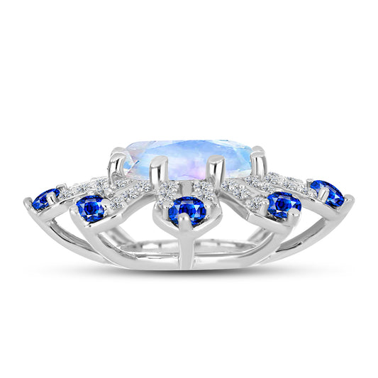 Pandantiv din Argint 925 ( 2.13 grame ) cu Safir Albastru Australian și Piatra Lunii Curcubeu 2.45 Carate