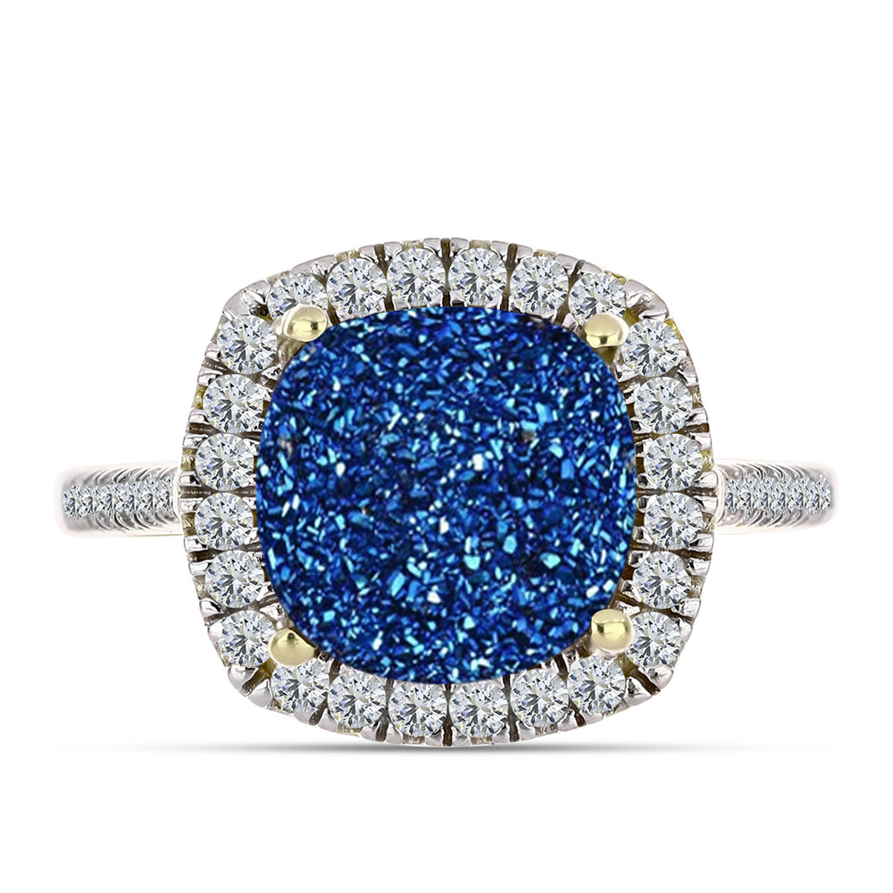 Inel din Argint 925 Placat cu Aur ( 3.93 grame ) cu Albastru Drusy și Topaz Alb 5.08 Carate 1 