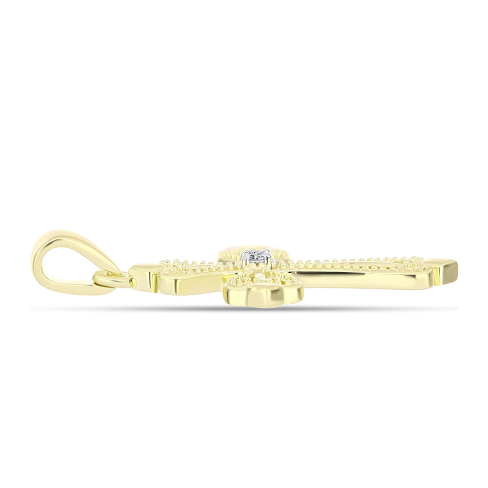 Cruce Pandantiv din Argint 925 Placat cu Aur ( 1.26 grame ) cu Diamant Alb 0.01 Carate 2 