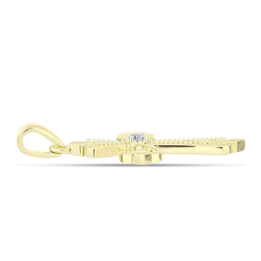 Cruce Pandantiv din Argint 925 Placat cu Aur ( 1.26 grame ) cu Diamant Alb 0.01 Carate