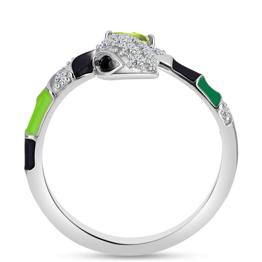 Inel din Argint 925 ( 2.39 grame ) cu Peridot Changbai și Spinel Negru 0.41 Carate 3 