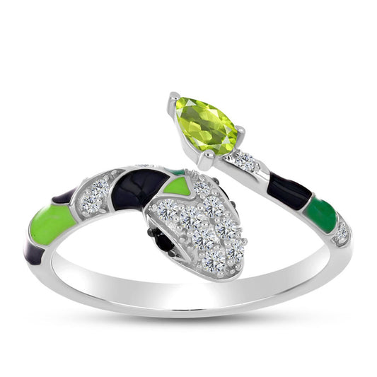 Inel din Argint 925 ( 2.39 grame ) cu Peridot Changbai și Spinel Negru 0.41 Carate