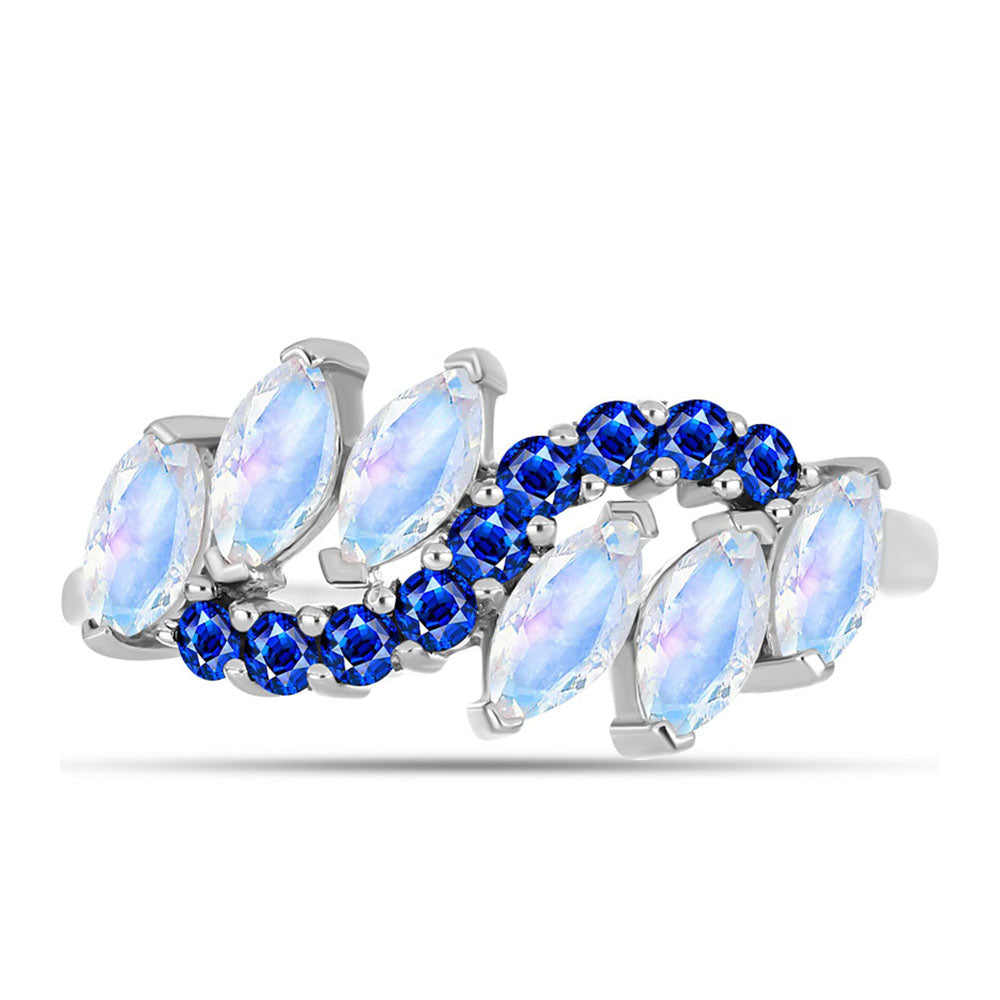 Inel din Argint 925 ( 2.63 grame ) cu Safir Albastru Australian și Piatra Lunii Curcubeu 2.02 Carate 1 