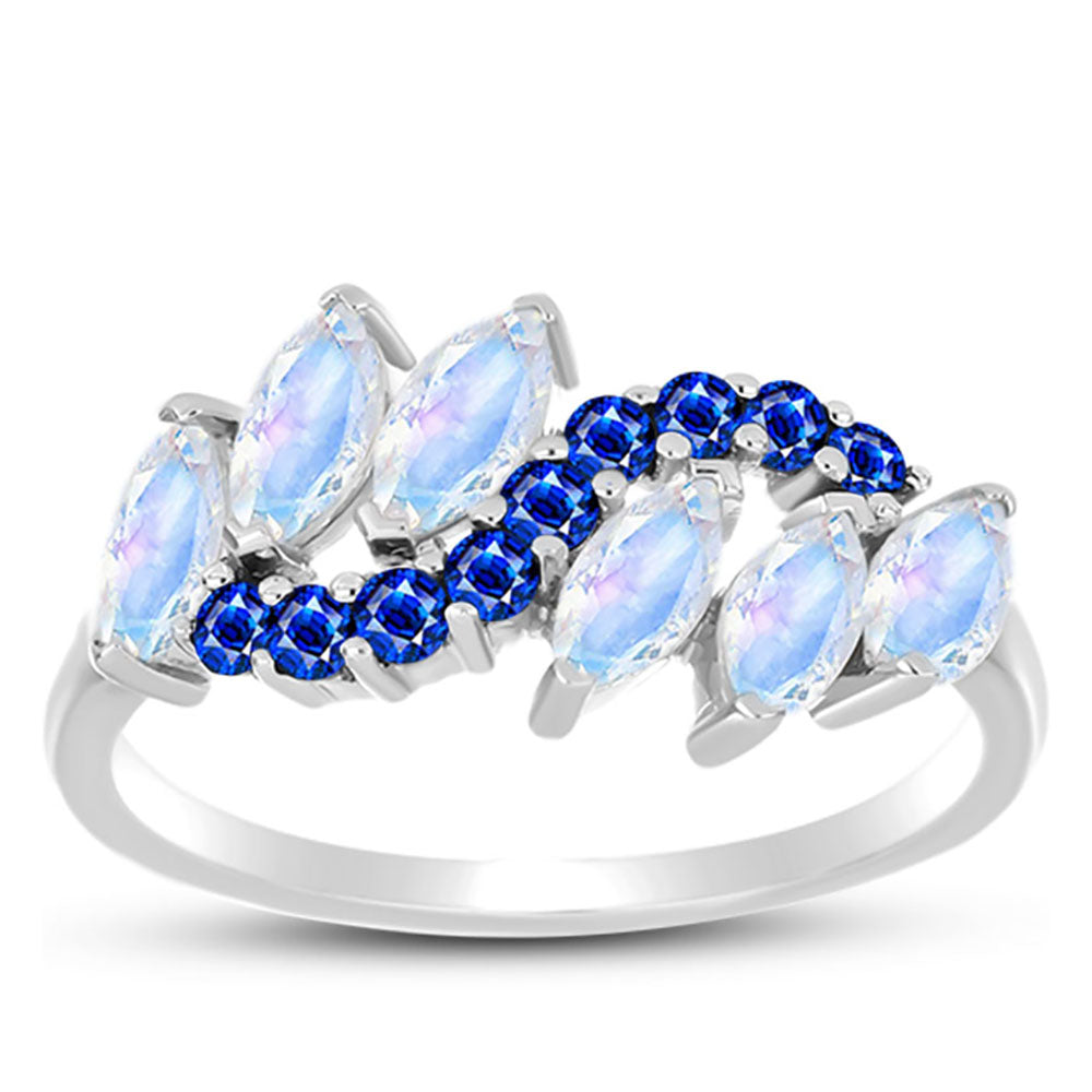 Inel din Argint 925 ( 2.63 grame ) cu Safir Albastru Australian și Piatra Lunii Curcubeu 2.02 Carate 3 
