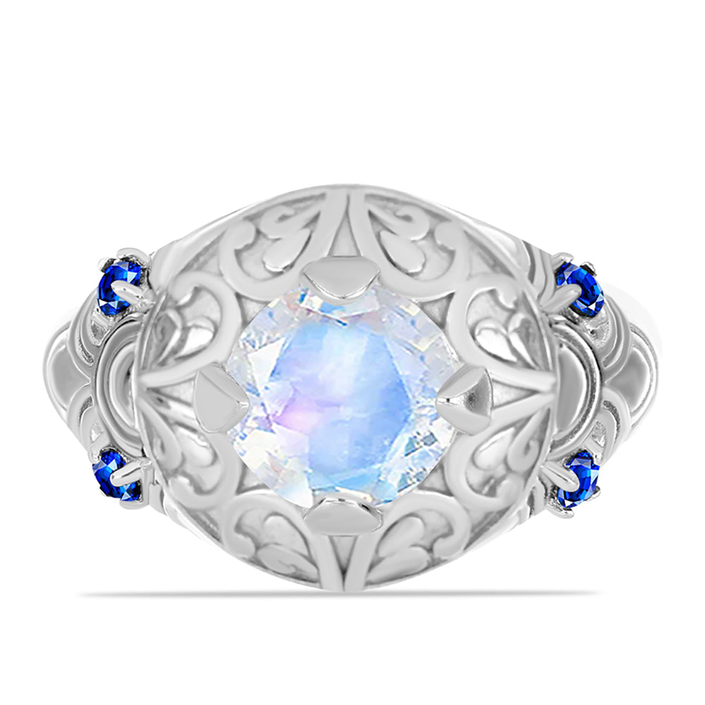 Inel din Argint 925 ( 5.38 grame ) cu Safir Albastru Australian și Piatra Lunii Curcubeu 1.93 Carate