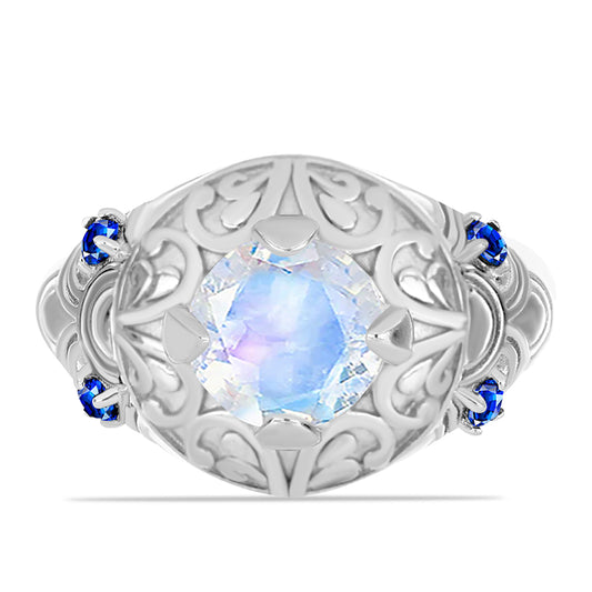 Inel din Argint 925 ( 5.38 grame ) cu Safir Albastru Australian și Piatra Lunii Curcubeu 1.93 Carate