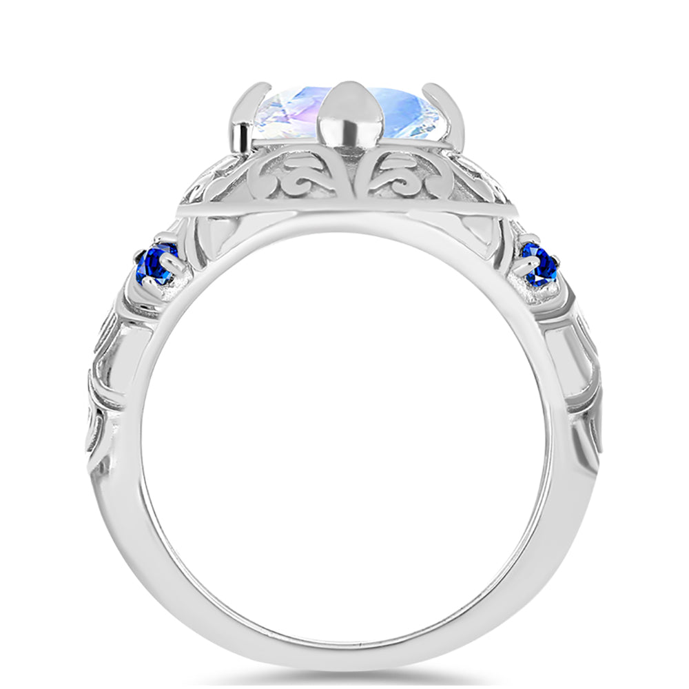 Inel din Argint 925 ( 5.38 grame ) cu Safir Albastru Australian și Piatra Lunii Curcubeu 1.93 Carate 2 