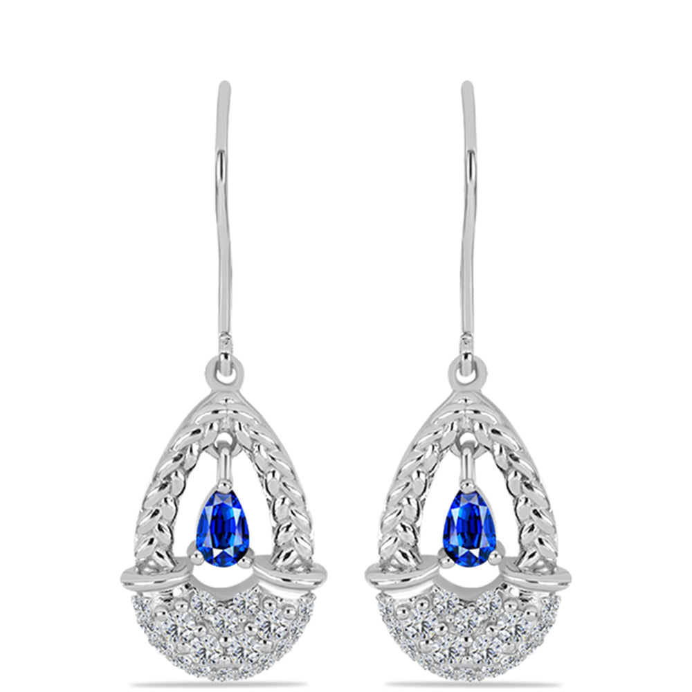 Cercei din Argint 925 ( 5.19 grame ) cu Safir Albastru Australian și Topaz Alb 1.32 Carate 1 