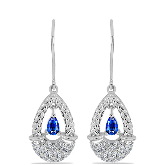 Cercei din Argint 925 ( 5.19 grame ) cu Safir Albastru Australian și Topaz Alb 1.32 Carate