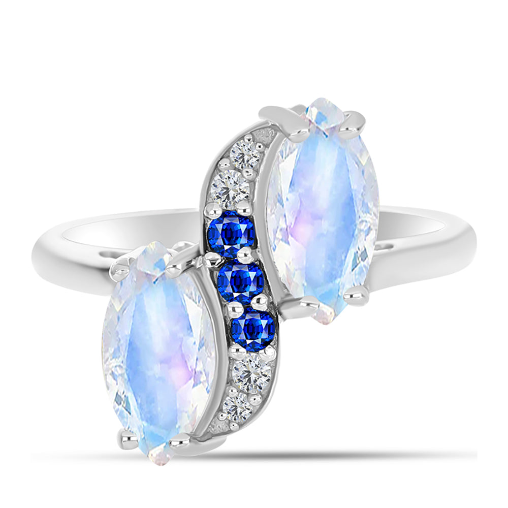 Inel din Argint 925 ( 3.11 grame ) cu Safir Albastru Australian și Piatra Lunii Curcubeu 2.11 Carate 1 