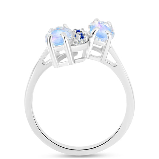 Inel din Argint 925 ( 3.11 grame ) cu Safir Albastru Australian și Piatra Lunii Curcubeu 2.11 Carate