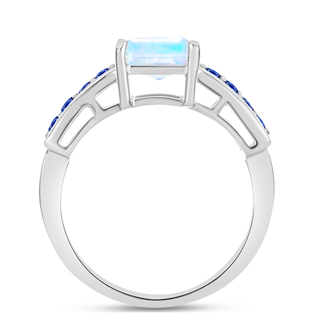 Inel din Argint 925 ( 2.72 grame ) cu Safir Albastru Australian și Piatra Lunii Curcubeu 2.74 Carate 2 