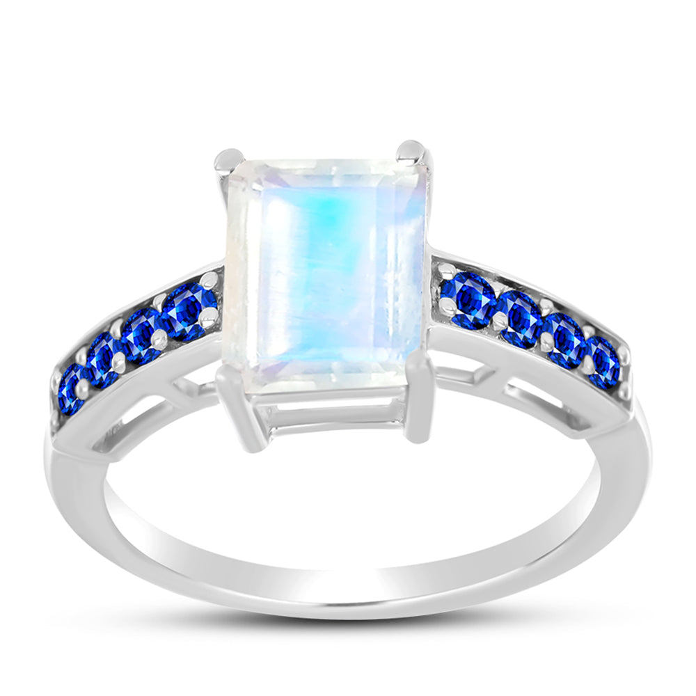 Inel din Argint 925 ( 2.72 grame ) cu Safir Albastru Australian și Piatra Lunii Curcubeu 2.74 Carate 3 